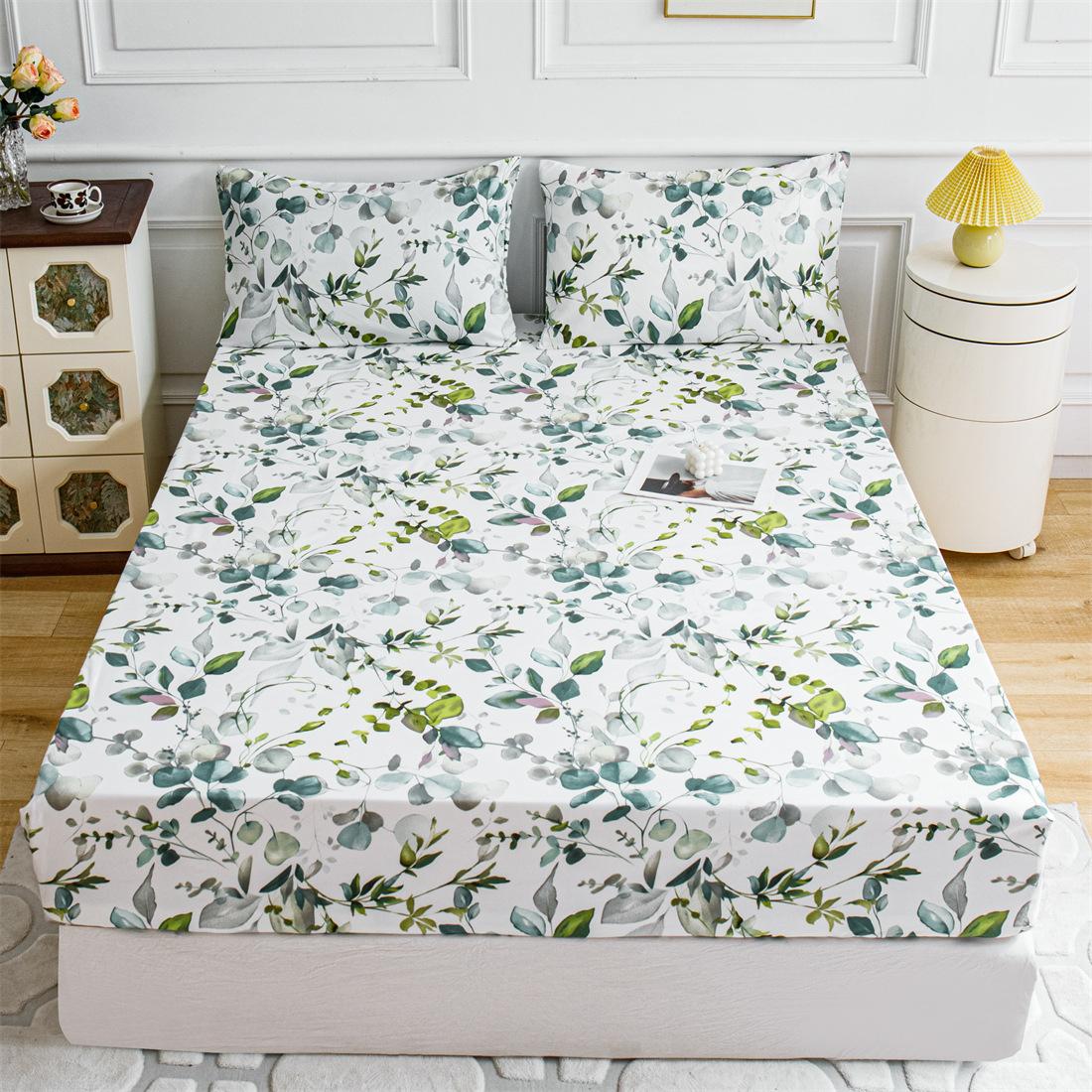 

Комплект простыней Queen King с глубоким карманом и цветочным принтом, 3 шт. Мягкие простыни из микрофибры Queen с глубоким карманом, устойчивые к выцветанию простыни и наволочки 140x200+25cm+2 pillowases