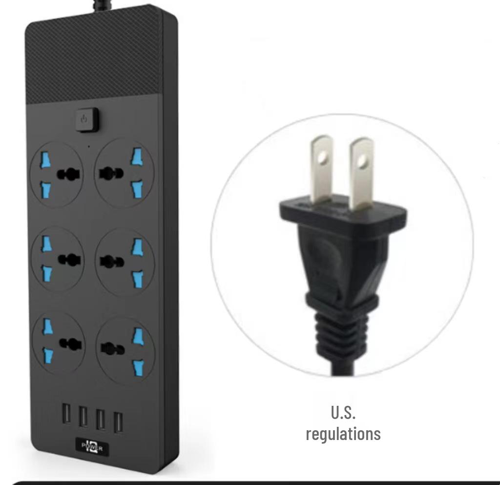 5m 6-Outlet Power Strip with Switch and USB Ports