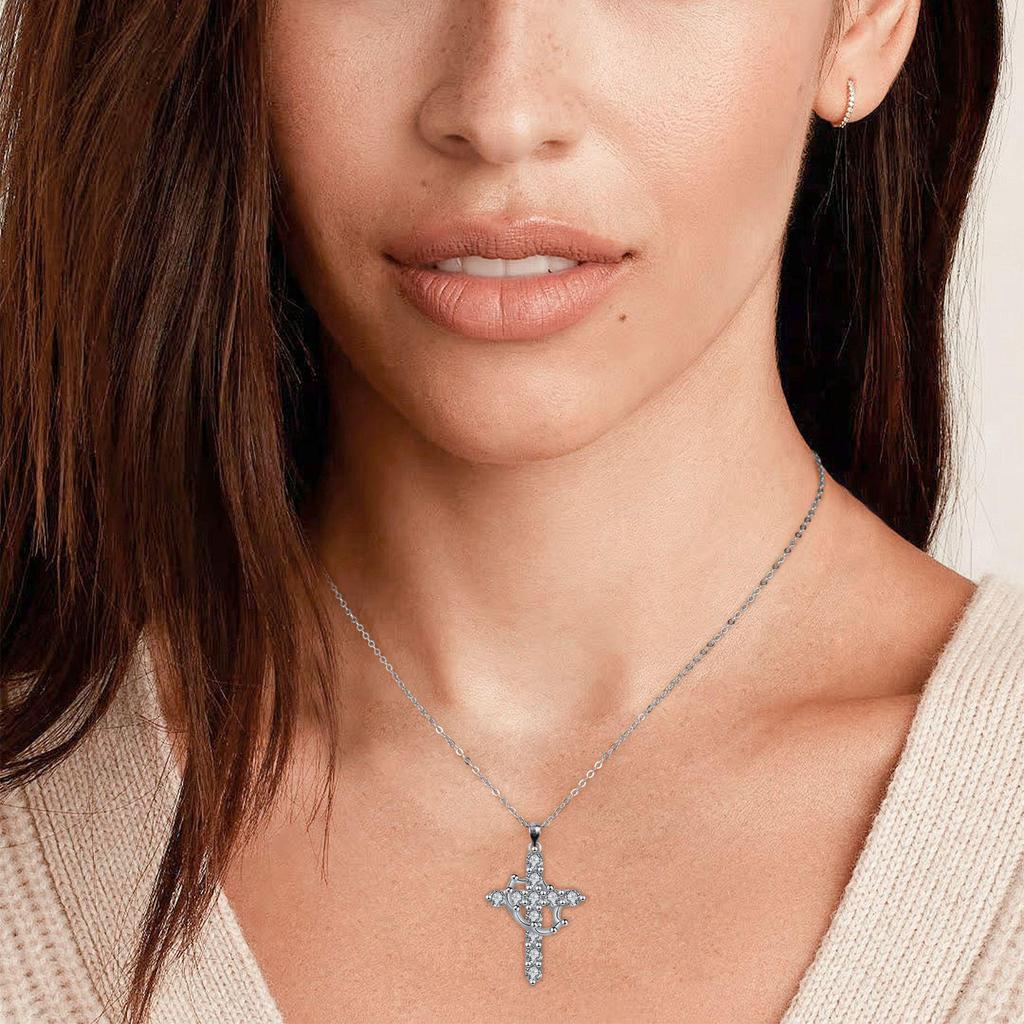 Multi-Color Birthstone Diamond Cross Necklace - Retro Religious Clavicle Pendant Gift