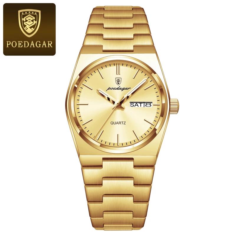Fashion Quartz Ladies Watch Stainless Steel Date Week Woman's Wristwatch Waterproof Luminous Business Watches For Men Couples