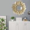 Hanging Wall Mirror Iron Frame Round Decorative Wall Mirror Golden Leaf Wall Mirror For Living Room Bedroom Office Home Decor