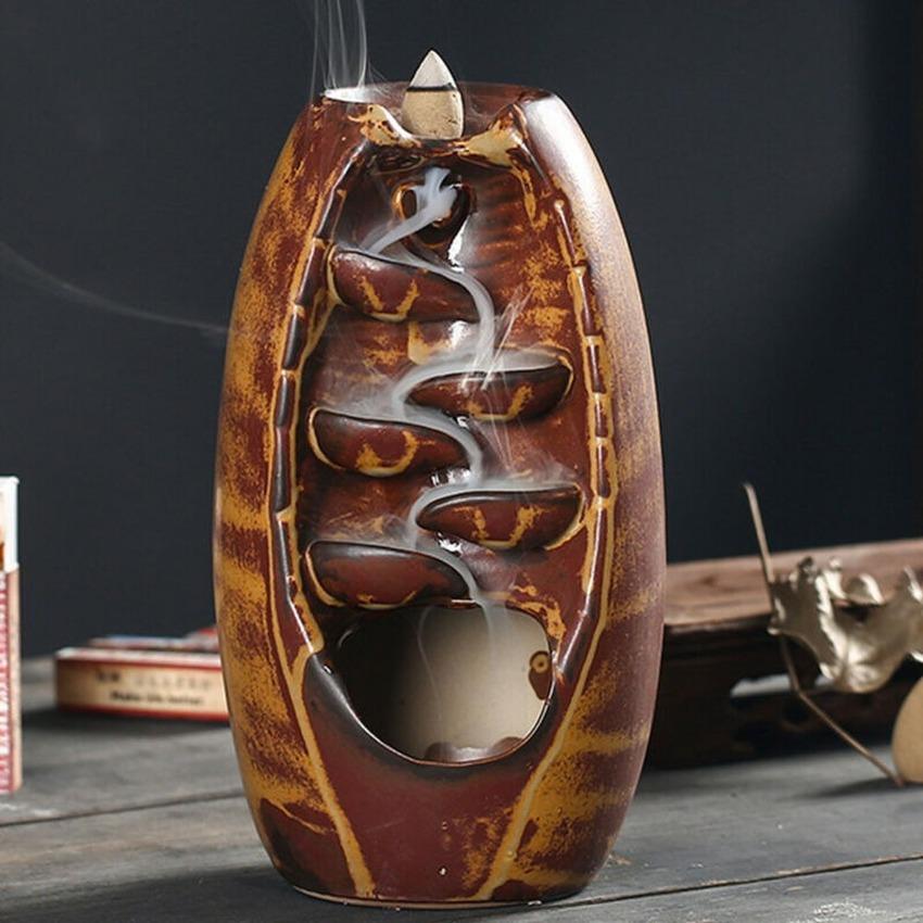 Buy Backflow Incense Burner Censer Ceramic Mountain Waterfall Smoke Incenses Burners Holder at