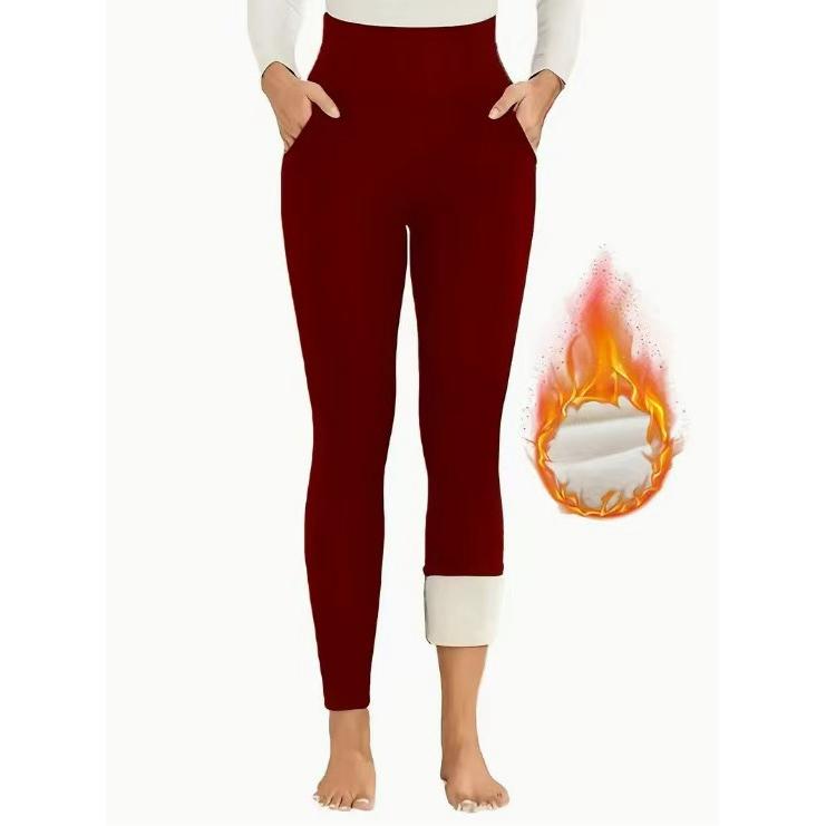 Women's Thickened Winter with Pocket High Waisted Fleece-Lined Leggings for Outdoor Casual Warmth and Cold Protection