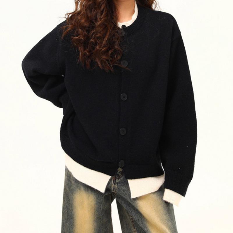 Cleanfit American Retro Two-Piece Loose Henley Cardigan for Couples