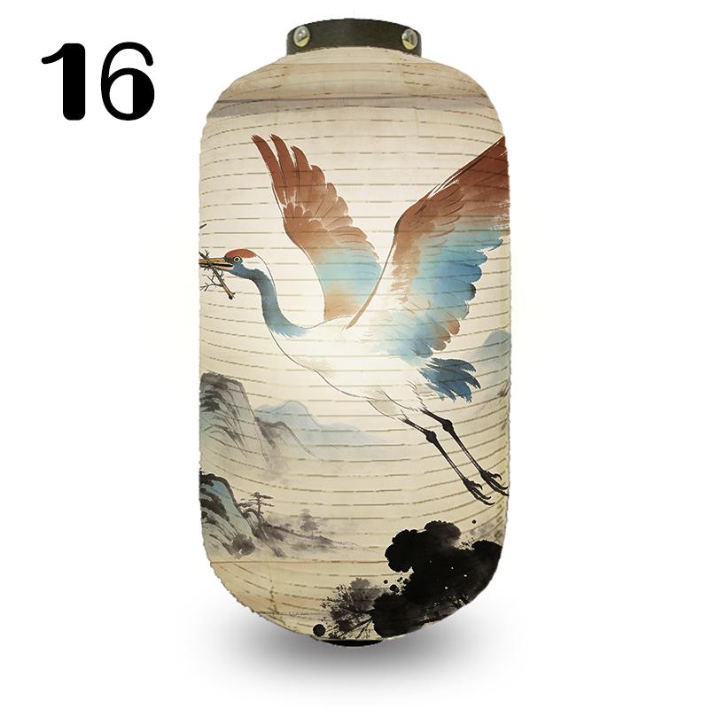 Japanese Mid-Autumn Festival Cloth Lantern Antique Auspicious Crane Pattern Lantern Sushi Restaurant New Year Hanging Decoration 20x35cm