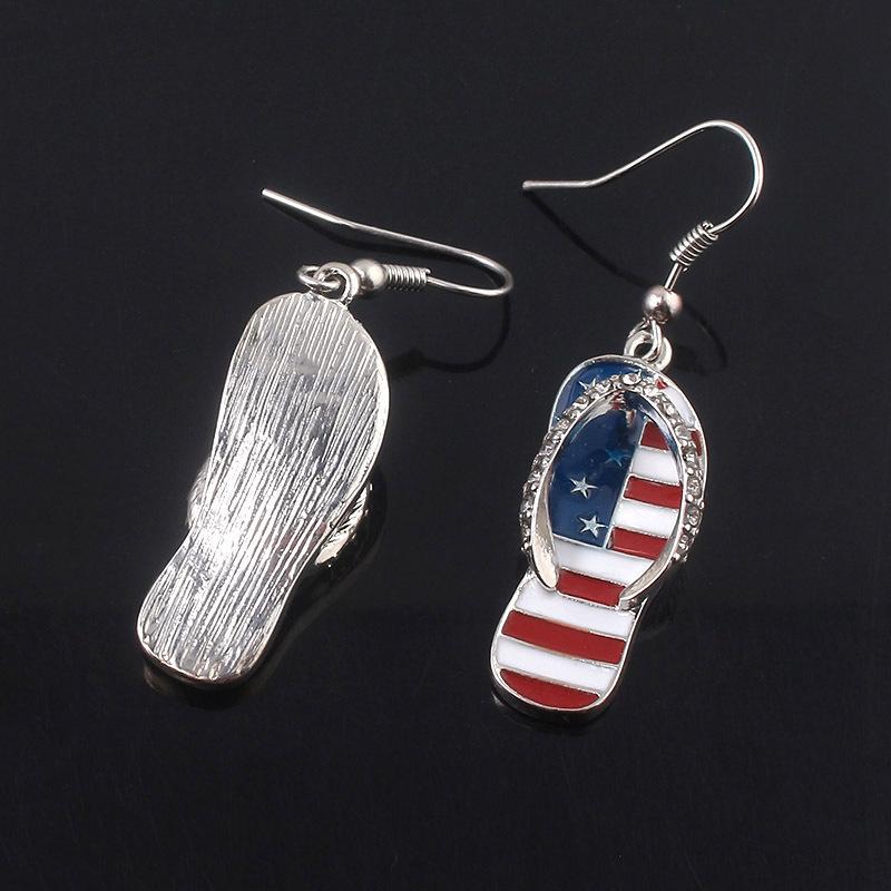 Independence Day Flag Hat, Slippers, Love Earrings, Red, White And Blue Striped Flag Earrings