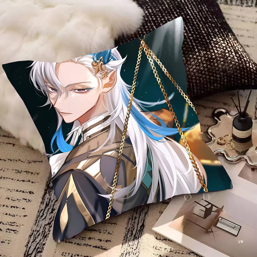 Game Genshin Impact Neuvillette Pillow Case Square Pillow Bedroom Sofa Leisure Comfort Cushion Car Living Room Home Decoration