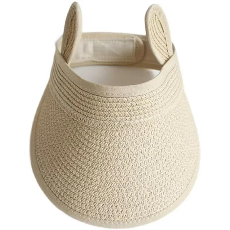 Toddler  Kids Summer Sun Hat  Breathable Adjustable Straw Visor Cap for Boys Girls Beach Outdoor Cap with Cute Ears