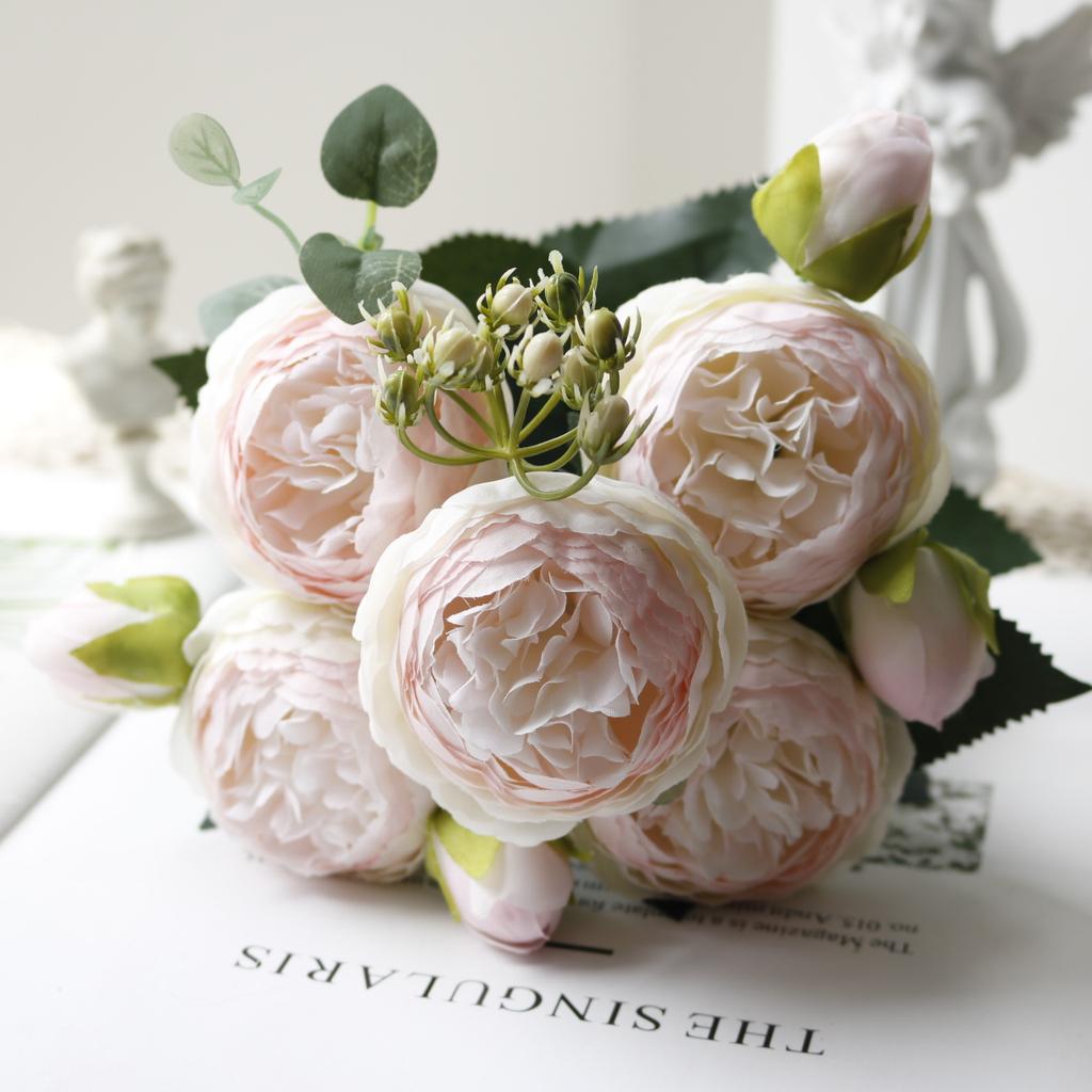 30cm Peony Artificial Silk Flowers Rose Pink Bouquet 5 Big Head 4 Bud Cheap Fake Flowers for Party Home Wedding DIY Decor indoor