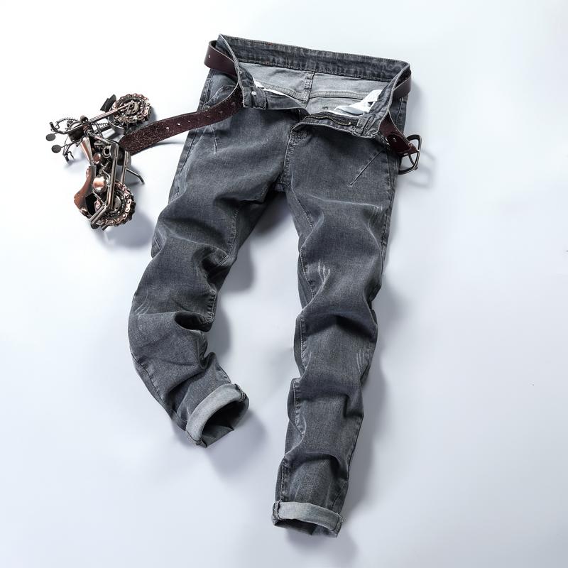 Herbst Winter Fleecegefütterte Jeans für Herren Slim Fit Skinny Grau Lange Hosen Koreanischer Stil Trendy Jugendlich Stretch Freizeithosen
