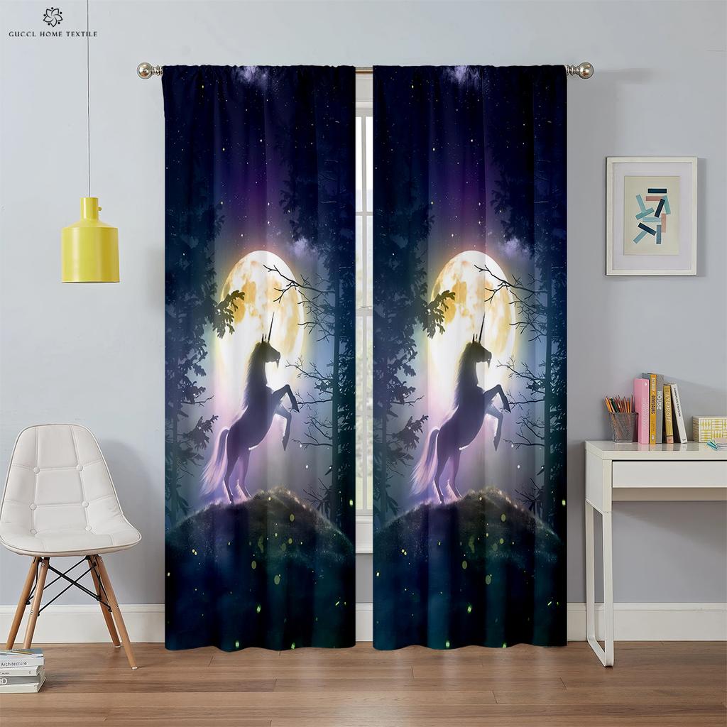 Einhorn Rosa Druck Fenster Vorhänge, Mädchenhafte Zimmerdekoration, Vorhangstangentasche, Heimdeko, Kann angepasst werden, 2 Stück