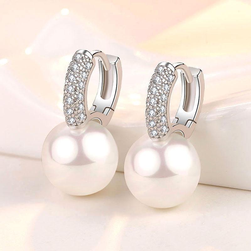 

Fashion Pearl Earrings for Women 925 Silver Jewelry with Zircon Gemstone Gold Color Drop Earrings Wedding Party Gift Accessories серебряный