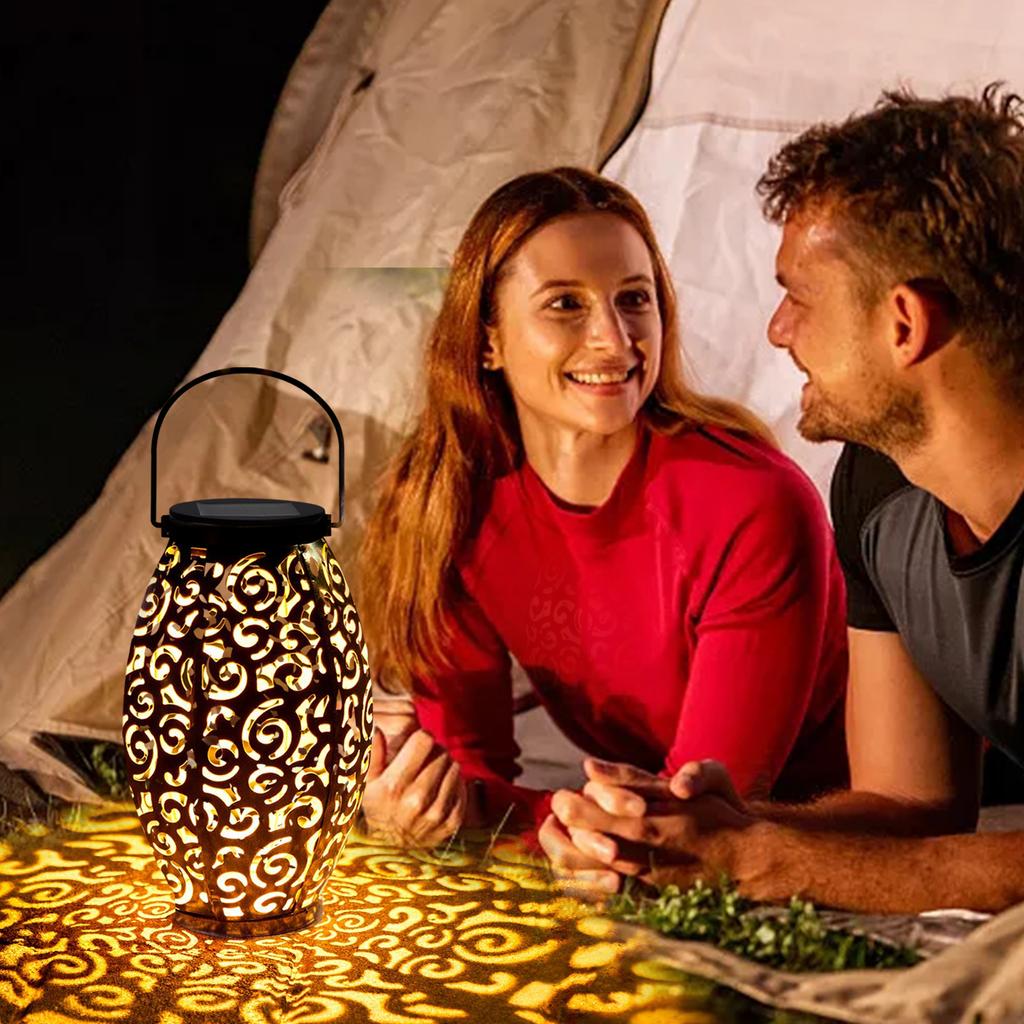 Xidajie Metal Retro Hanging Solar Lights, 2Pack Solar Lanterns With Hollow Patte