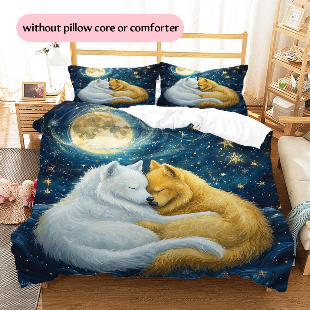 Two Samoyeds Pattern Bedding Home Decoration Birthday Gift (1 * duvet cover + 2 * pillowcase, without core)