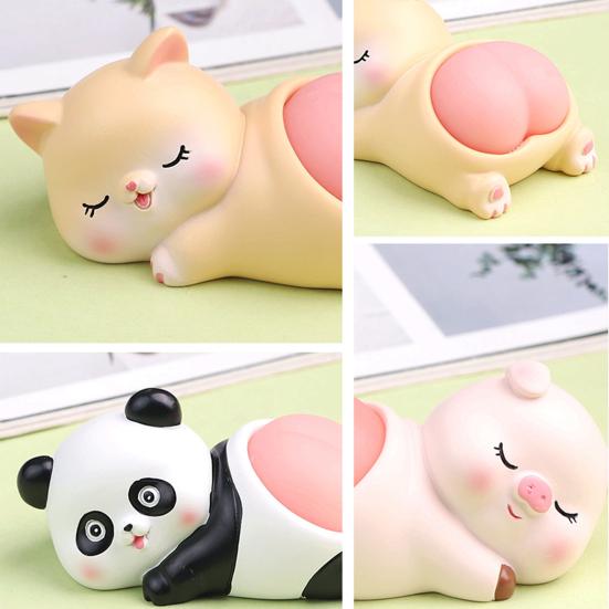 Cartoon Figurine Cute Panda Rabbit Piggy Kitten Landscaping Doll Soft Butt Decompression Toy Resin Animal Figure Doll Model Toy Ornament Kid Toy Gift