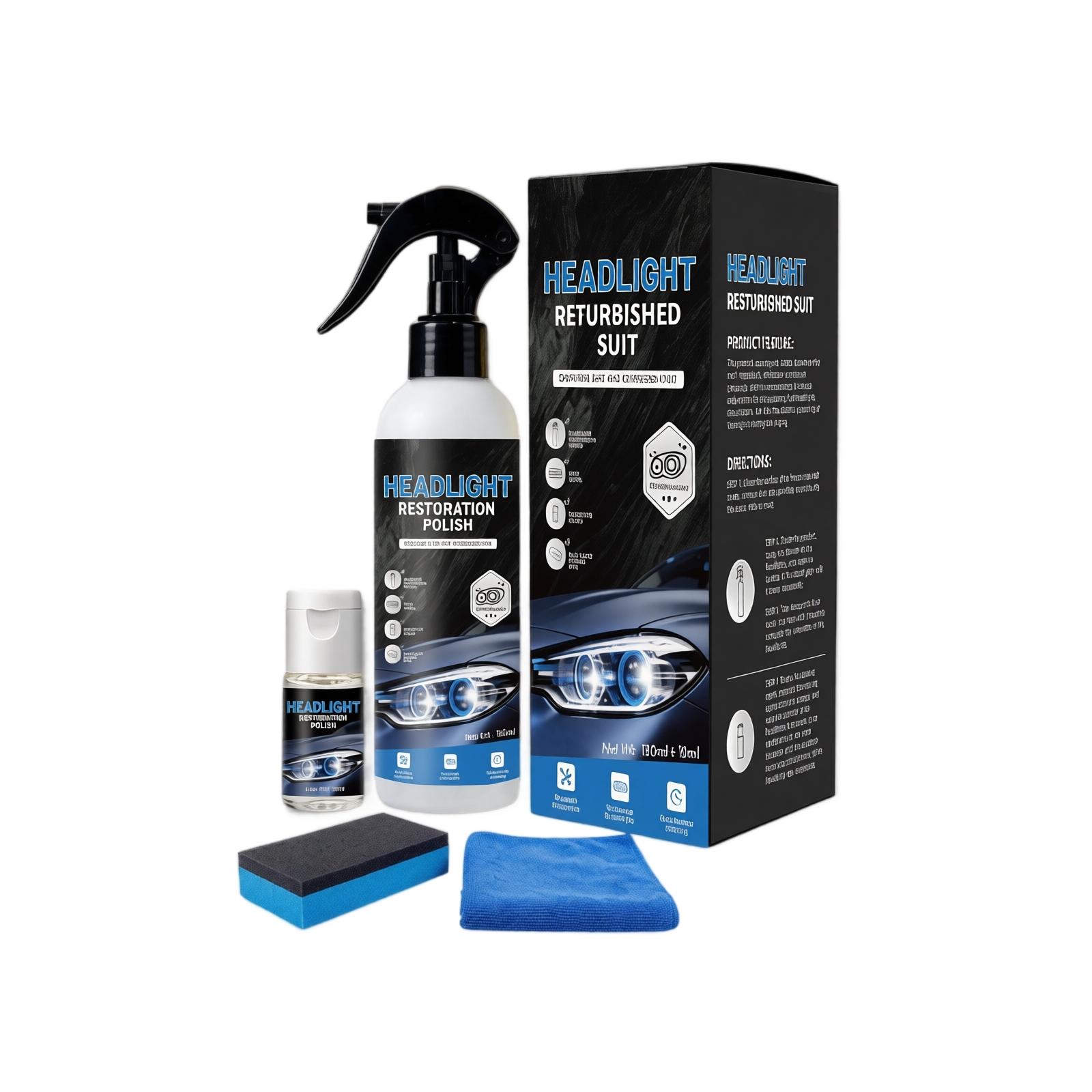 Car Headlight Restoration Kit 180ml Gentle Cleaner for Yellowed Plastic Lens one size