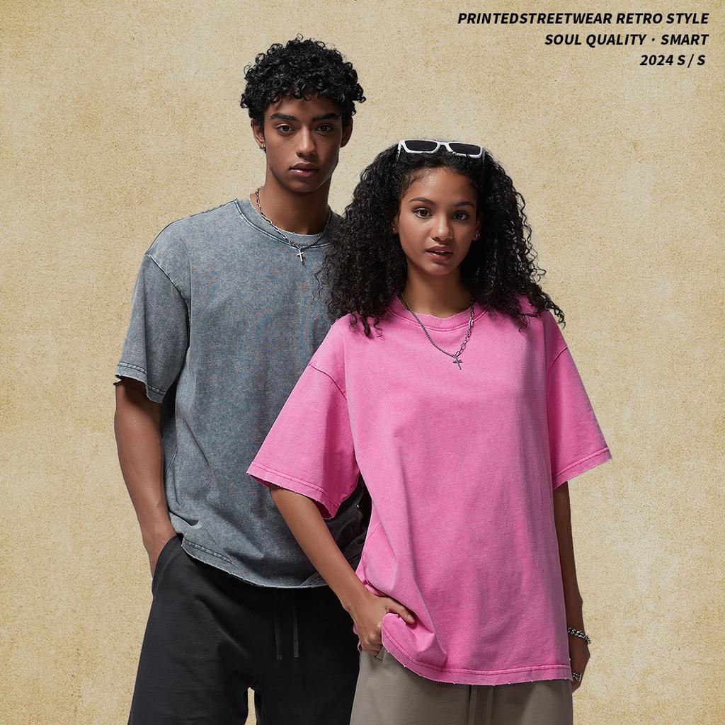 T-shirt délavé 100 % coton 275 g/m², motif personnalisé, pour homme