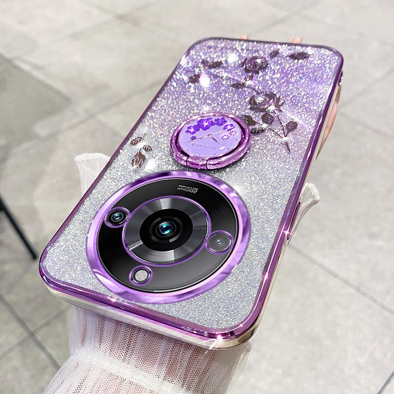 

KADEM Для Realme 11 Pro+ 5G Чехол-подставка с кольцом-цветком из страз, блестящий градиентный ТПУ чехол для телефона Purple