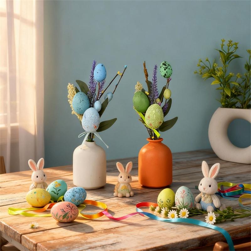 Efficient Spring Festival Eggs Artificial Flower Bouquets Bright Home Office Easters Celebration Decoration