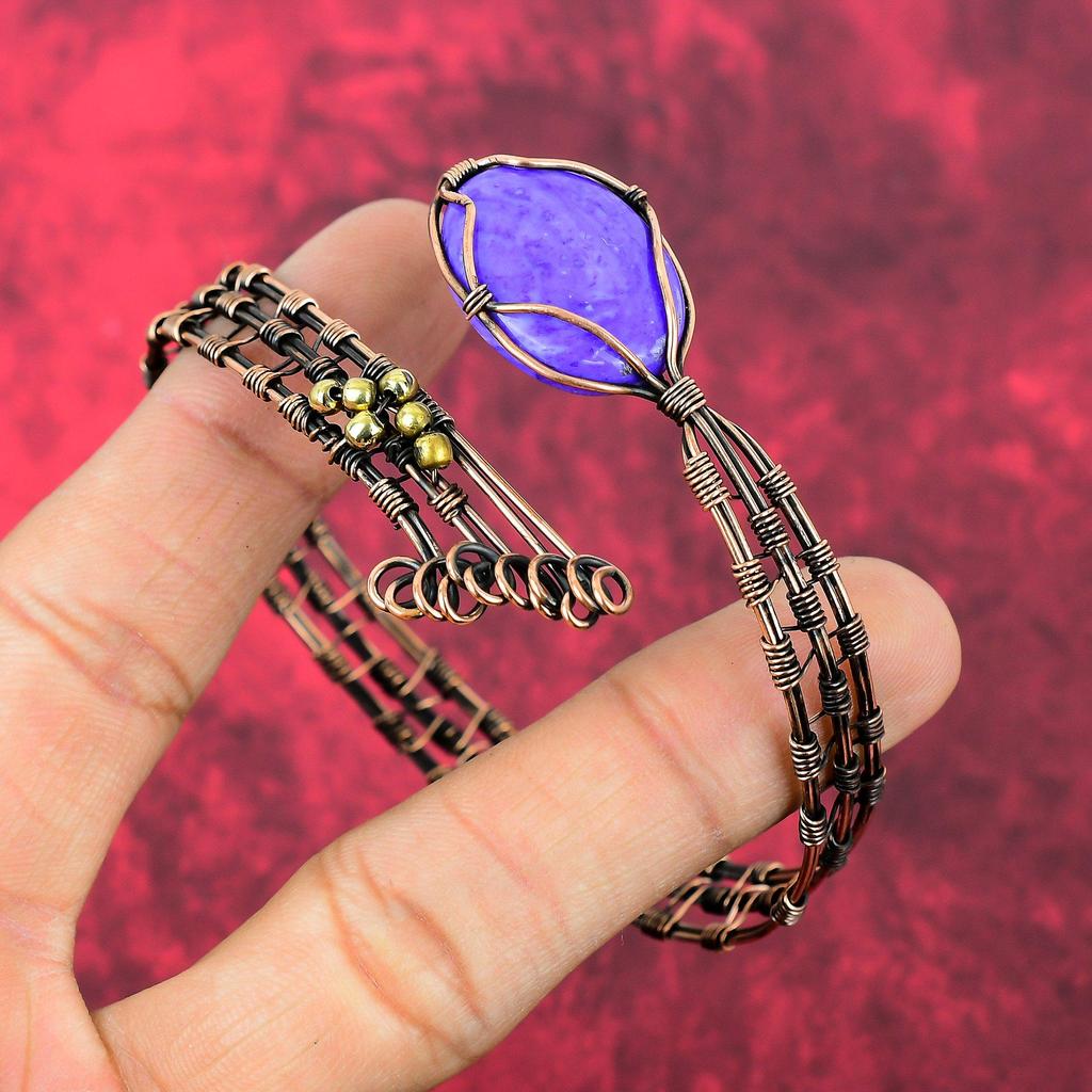 Charoite Bangle Gemstone Cuff Bracelet Copper Wire Wrapped Bangle Copper Jewelry Adjustable Cuff Bracelet Handmade Jewelry Anniversary Gifts