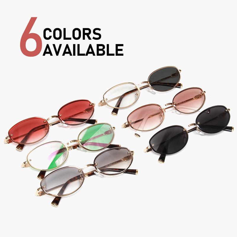 Small Oval Rimless Sunglasses Women Retro Metal Frame Cut Edge Photochromic Eyewear Fashion Trendy Sun Glasses for Street Photo
