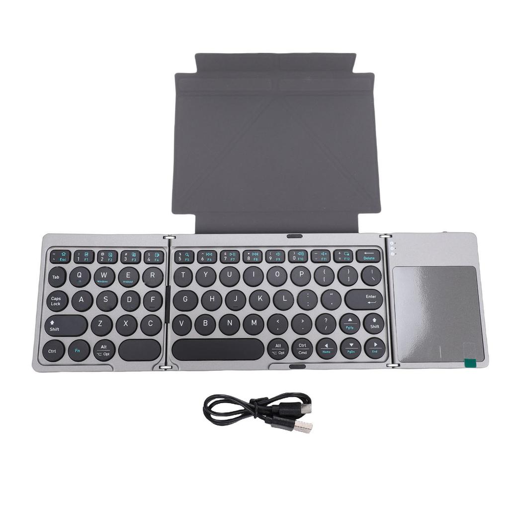 Foldable Bluetooth Keyboard Portable Wireless Keyboard with PU Leather Cover Touchpad for Tablet Laptop Smartphone Connect Up To