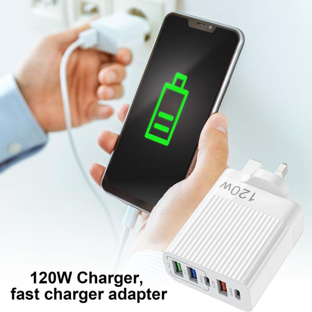 For Xiaomi 120W Super Fast Charger Head Ultra Charger 5port 3 Usb 2 Type C 10A Charger Quick High Speed Charging For Xiaomi Samsung