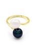 Bague - PERLINEA - Véritables Perles d'Eau Douce 7-8 mm - Or Jaune - Blanc Naturel &amp; Noir Tahiti