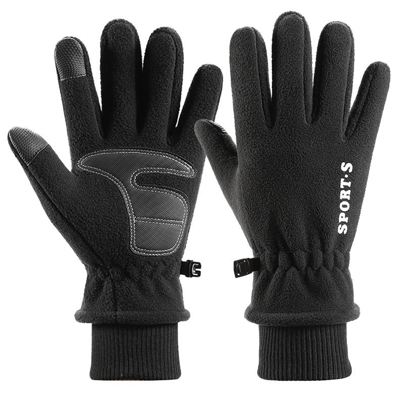 

Велоперчатки мужские зимние теплые флисовые утолщенные сенсорные ветрозащитные и нескользящие one size fits all чёрный