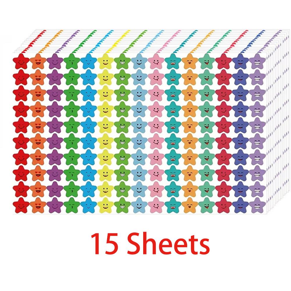 750-2250Pcs  Happy Face Star Stickers For Chart Behavior Label Sticker Diy Craft Stationery Decals Decor Phone Laptop Gift Suppl