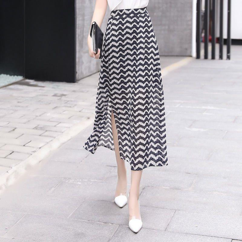 Summer Women's New High Waist Slimming Chiffon A-line Skirt Floral Half Length Skirt Medium Length Skirt