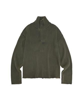 MEA High Neck Henley Knit [Olive Gray]