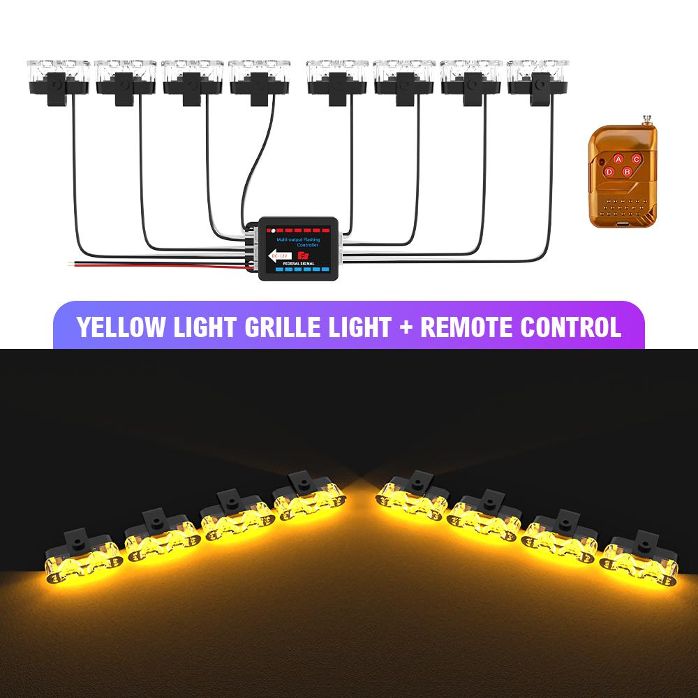 8 In 1 LED Emergency Strobe Lights Police Hazard Signal lights 12V Wireless Remote Car Grille Flash Light Bar for Cars Truck Van
