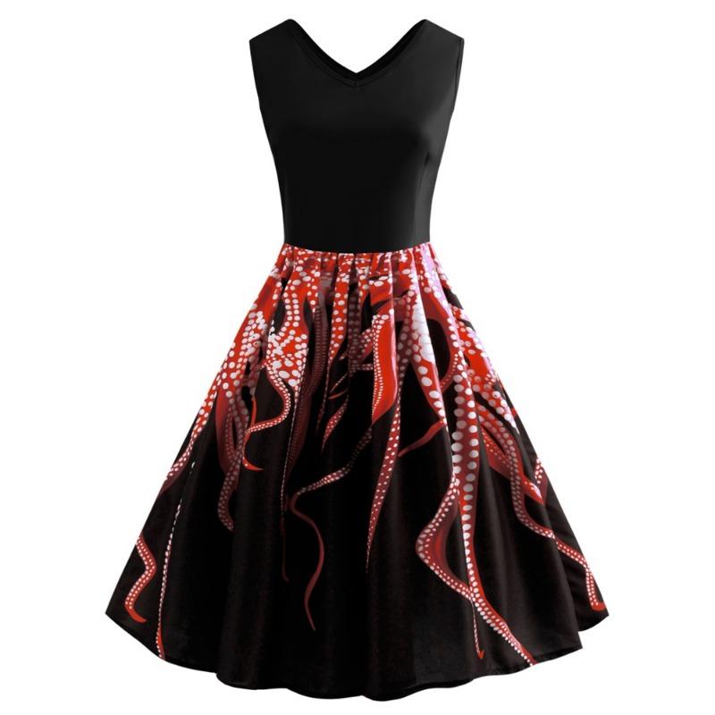 

Source v-neck vest positioning printing contrasting color big swing skirt XXL