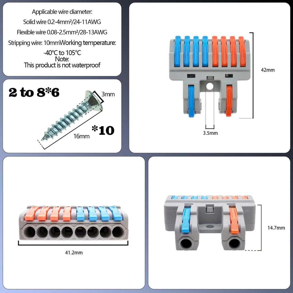 CTRICALVER Terminal Terminal Block Compact 2 8 Set of 6 Lever-type Blocks, High-Durability Set, Screw-Type Ladder, Inputs, Outputs,