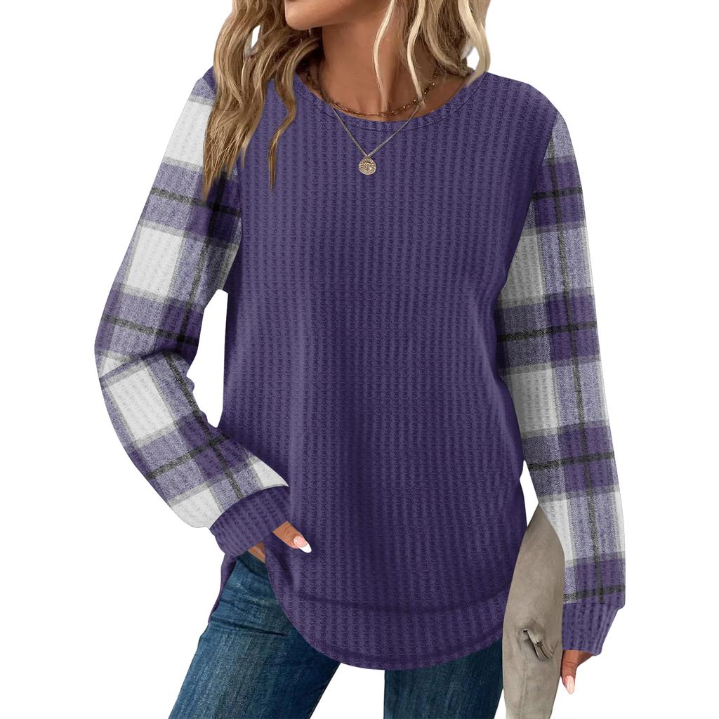 Damrutig tryck rund hals långärmad ledig lös topp