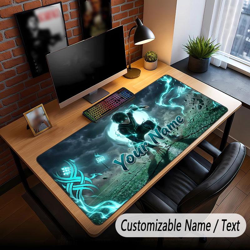 Custom Name Extended Mouse Pad,Blue Lock Gaming Desk Mat For Home Office Desktop Decor