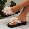 Double toed flip flops, large size, flower shaped flat bottomed beach sandals