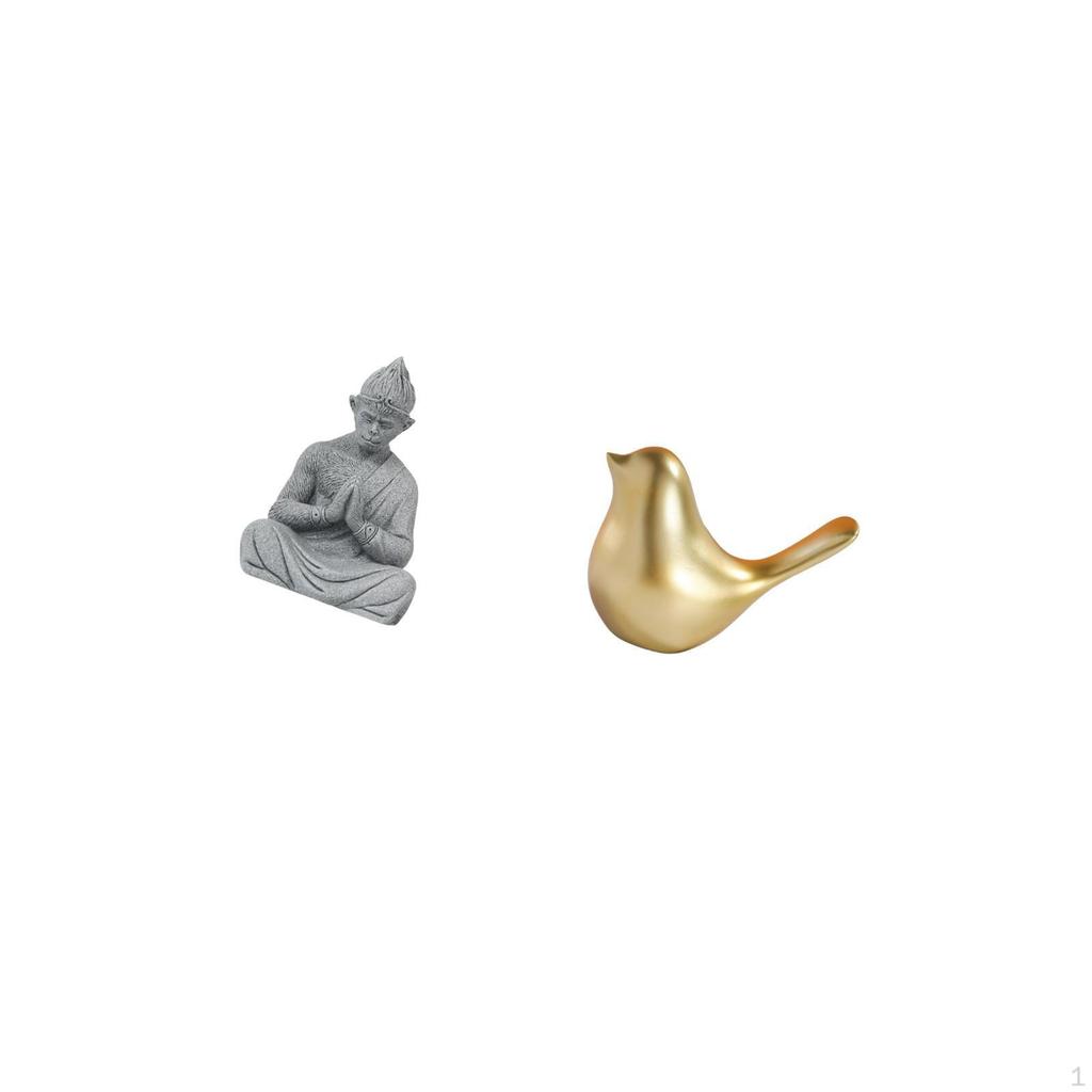 Golden Buddha Monkey Bird Figurine Sculpture Statue Collectible Miniature Ornament for Home Office