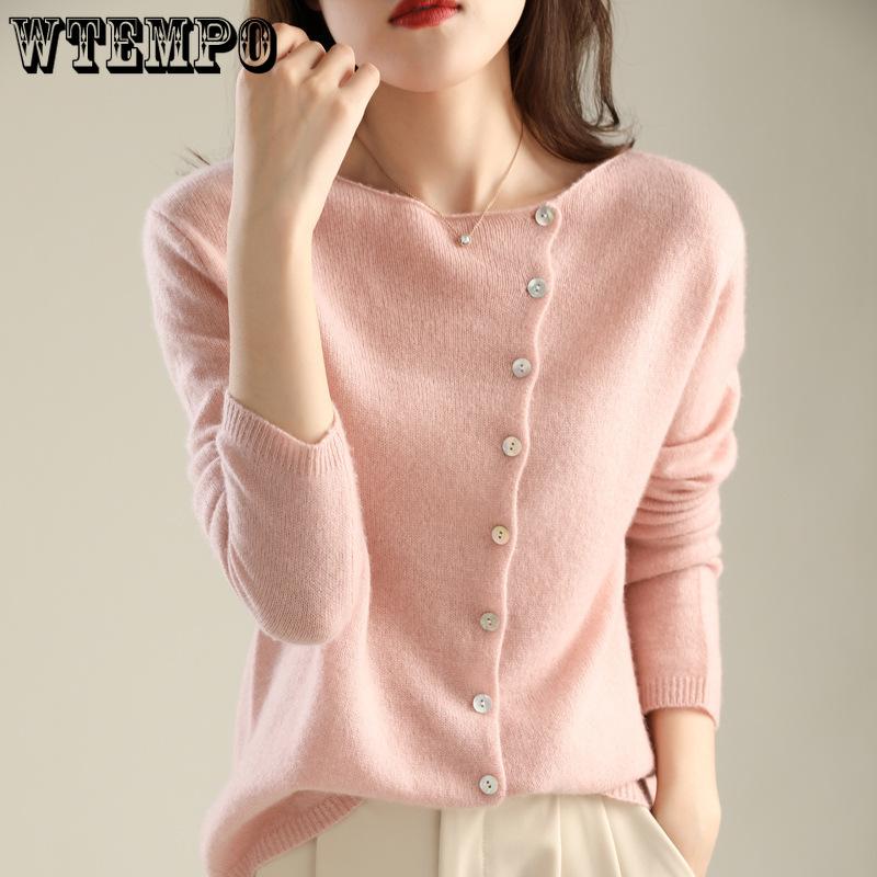 Women's Knitted Cardigan Sweater Round Neck Thin Knit Sweater