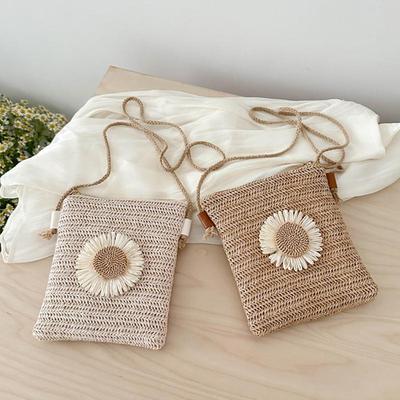 Taška přes rameno z trávy, ležérní malá pletená crossbody taška, dámská plážová peněženka a kabelky, letní taška přes tělo