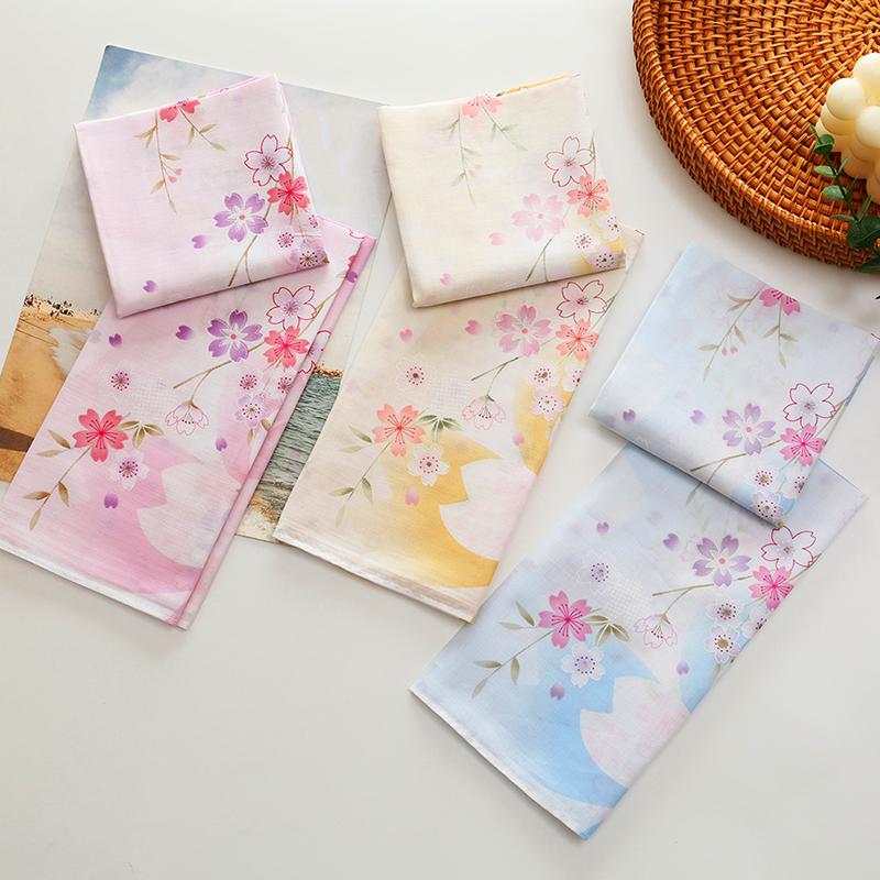 3Pcs/Pack Hand Towel Japanese Style Cotton Women Wedding Party Bandannas Cherry Blossom Ladies' Handkerchiefs 43x43CM