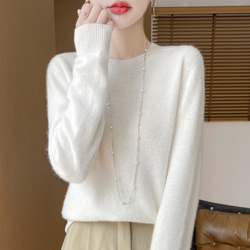 

Вязаный свитер женский круглый вырез пуловер свитер свободный мягкий липкий низ рубашка весна и осень топы XXL белый