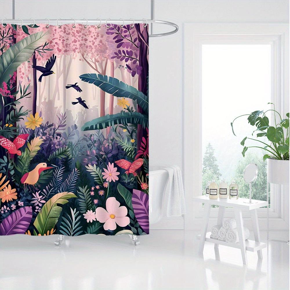 

Tropical foliage landscape bathroom shower curtain machine washable, stylish bathroom decorative shower curtain with 12 hooks 90X180cm(35x70in)