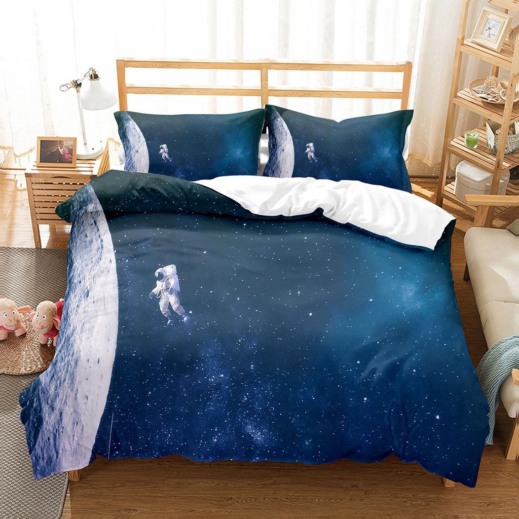Astronaut Skateboard Duvet Cover Set King Queen Full Size For Kids Boys Girls Bedding Set Cartoon Style Polyester Quilt Cover