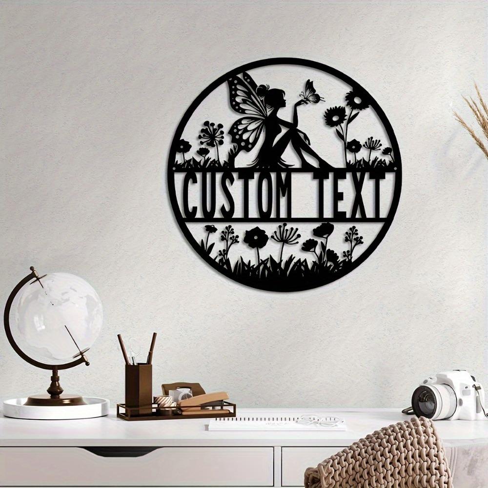 Personalized Flower Fairy Metal Wall Art Custom Name Family Name House Number Indoor Outdoor Home Decor