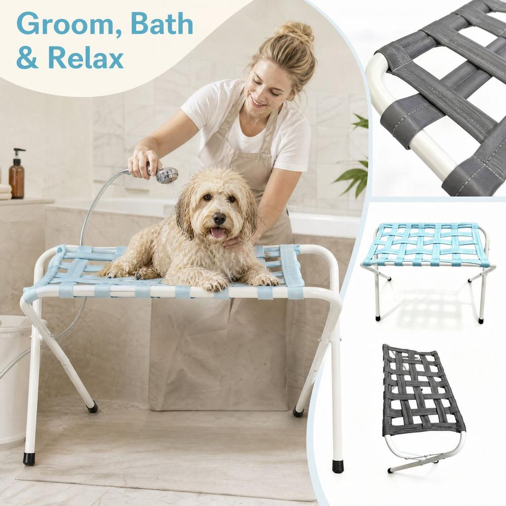 Hunde Pflege mit Badesupport, Kratz- und Haustier-Fixiergurt zum Baden und Pflegen