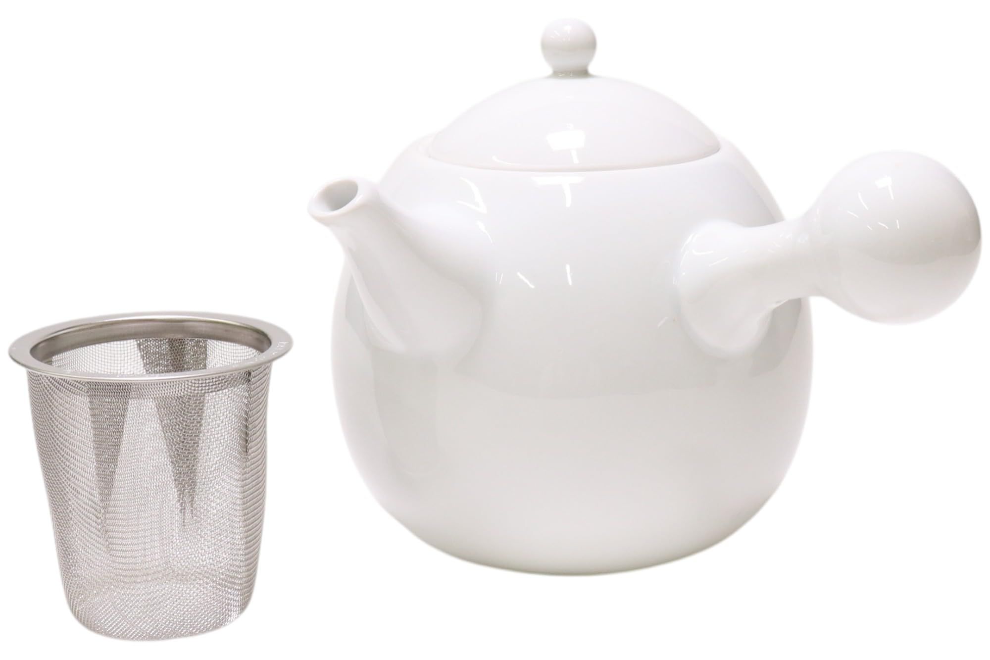 

White porcelain teapot basket x x cm Made in China (with strainer) [13 10.5 11.3 (450cc)]