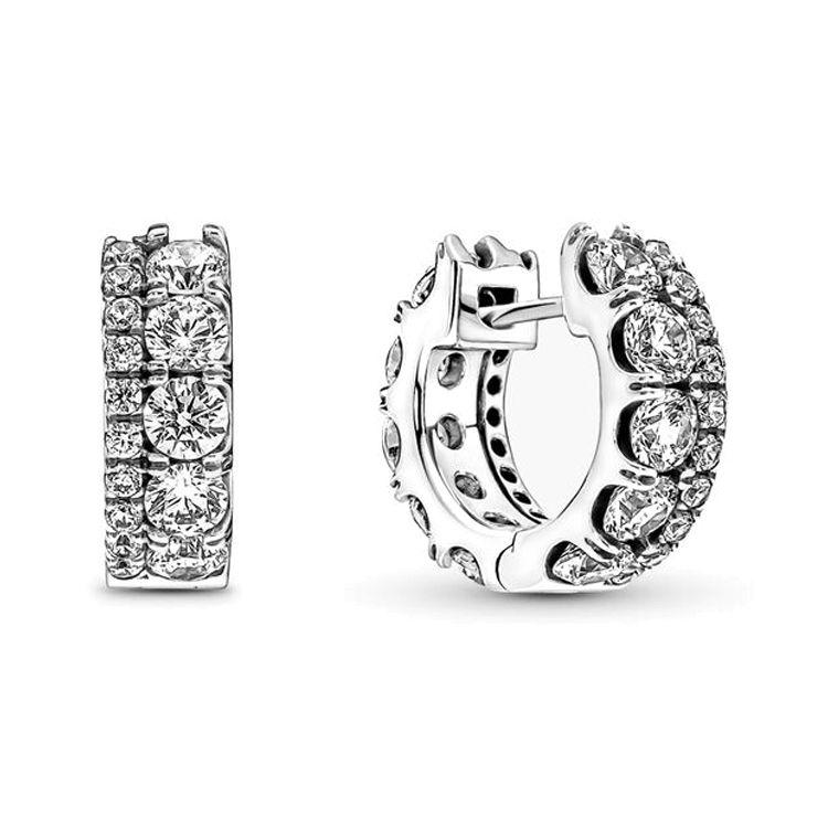 Pandora 925 Silver Pavé Set Double Ring Earrings Women earrings 290058C01 Box