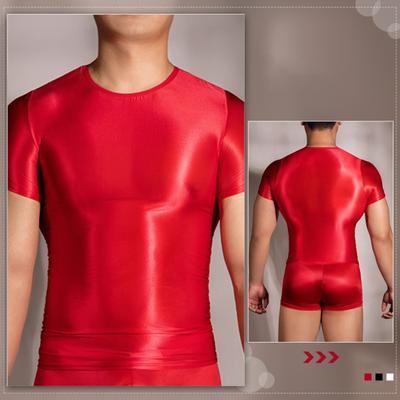 Herren T-Shirt Dünn Hohe Elastizität Rundhals Kurze Ärmel Slim Fit Gute Atmungsaktivität Durchsichtiges Oberteil mit glänzender Oberfläche
